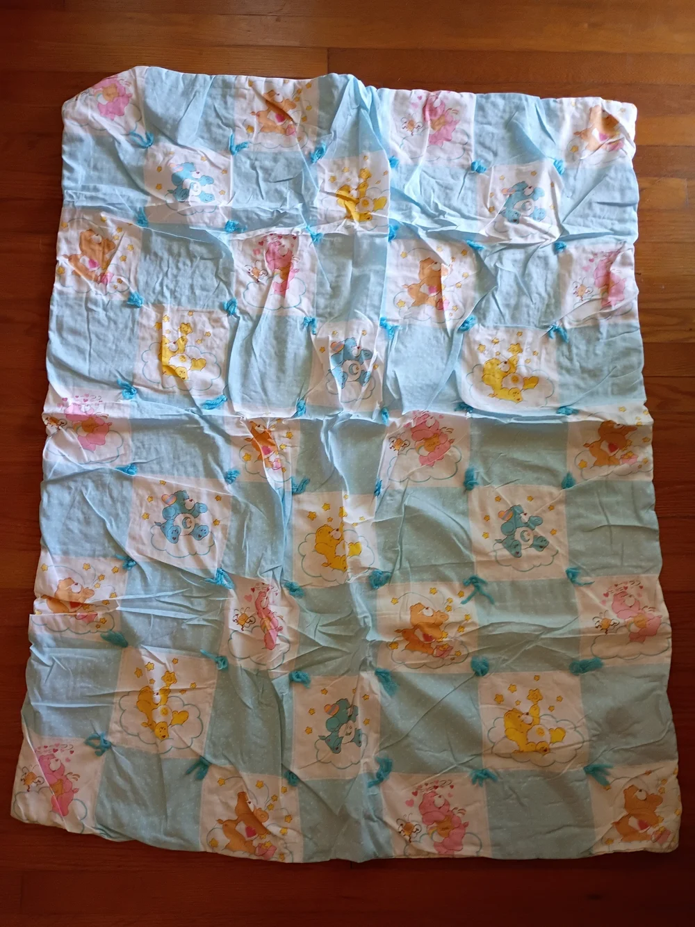 Vtg 52 x 42 Care Bears Crib or Toddler Bed Sized Quilt